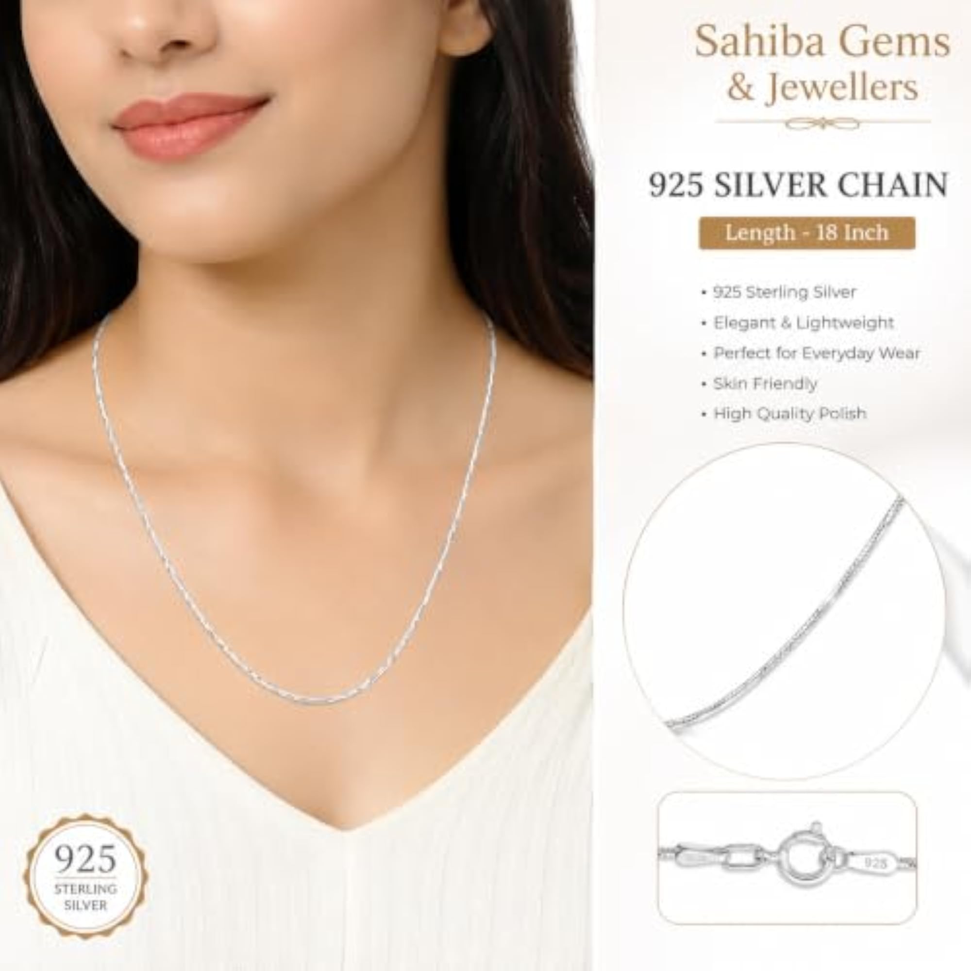 Women's 925 Sterling Silver Snake Chain Necklace, Daily Wear
